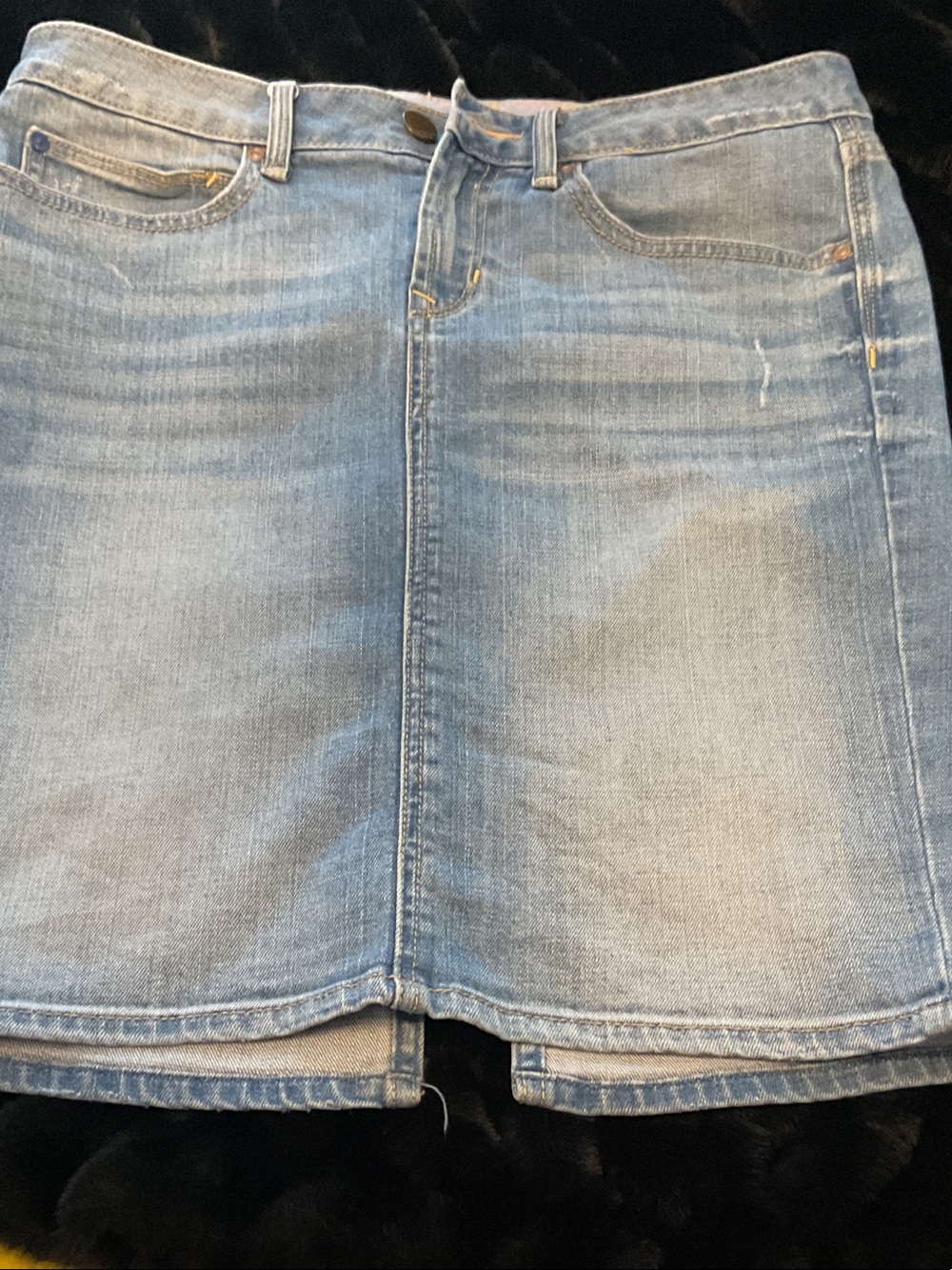 Classic Light Blue Denim Skirt with Front Seam and back slit